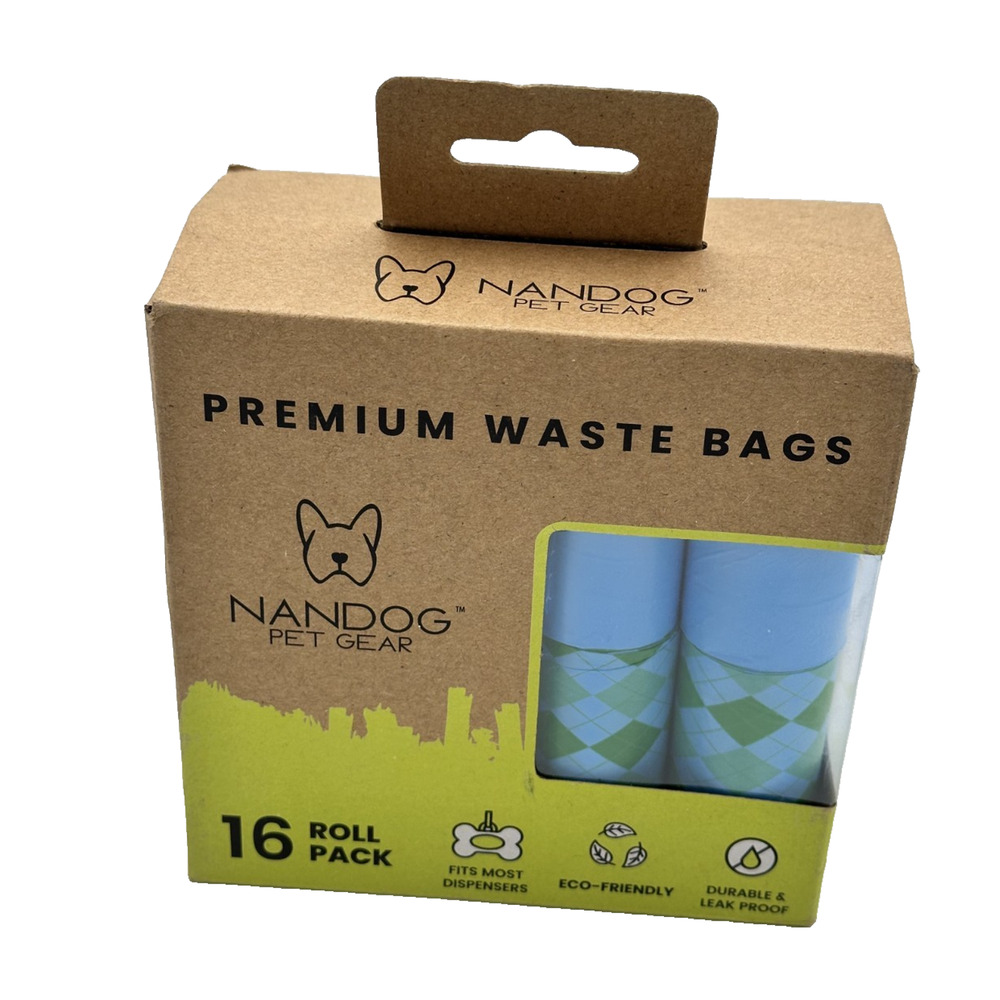 Nandog Pet Gear Premium Waste Bags | Choose Pink or Blue 16-Roll Pack (240 ct)